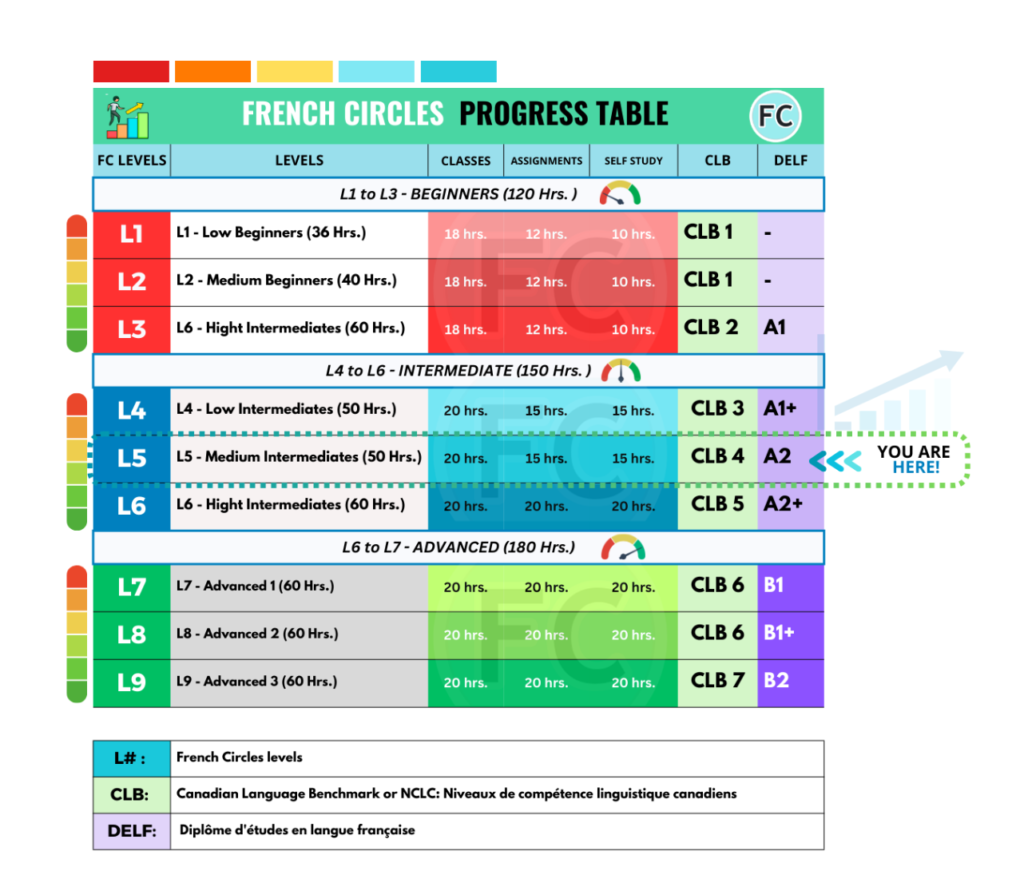 French levels Progress table - Level 5